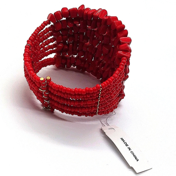 QVC Linea Red Beaded Nugget Stretch wrap bracelet by Louis Dell'Olio-Vintage - Picture 2 of 3